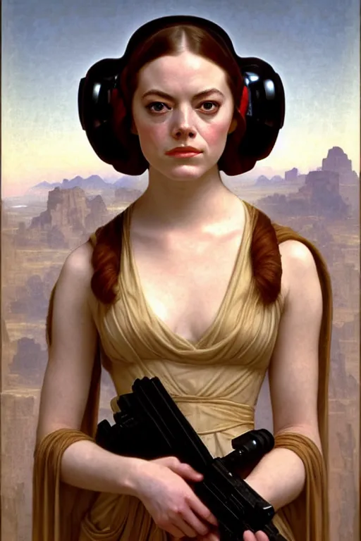 Image similar to emma stone as princess leia in star wars, by william bouguereau