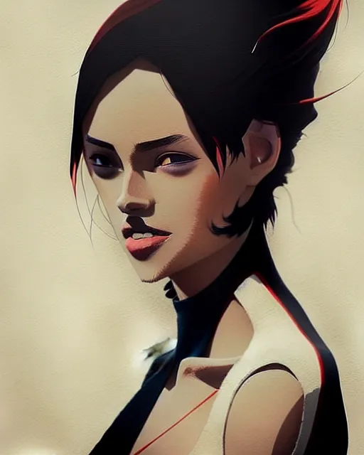 Image similar to a ultradetailed beautiful portrait panting of a stylish woman in a black dress sitting, by conrad roset, greg rutkowski and makoto shinkai trending on artstation