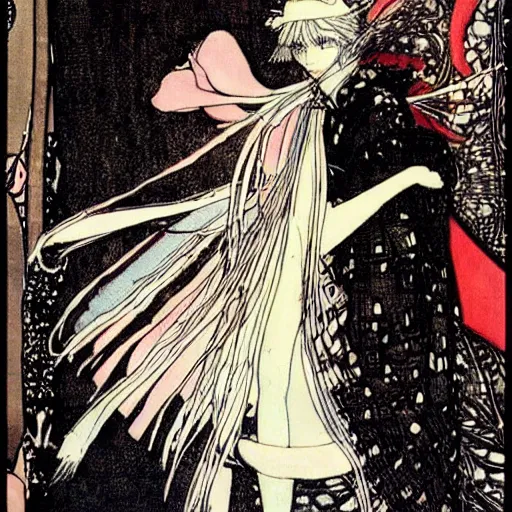 Prompt: kirisame marisa, artwork by Harry Clarke, touhou, official artwork