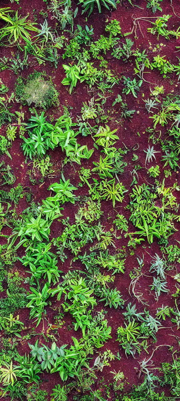 Prompt: award winning photo of robot body degraded and filled with plants, stunning, 4 k, detailed, top - down