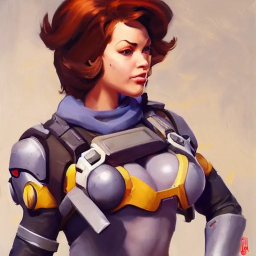 Image similar to greg manchess portrait painting of april o'neil as overwatch character, medium shot, asymmetrical, profile picture, organic painting, sunny day, matte painting, bold shapes, hard edges, street art, trending on artstation, by huang guangjian and gil elvgren and sachin teng