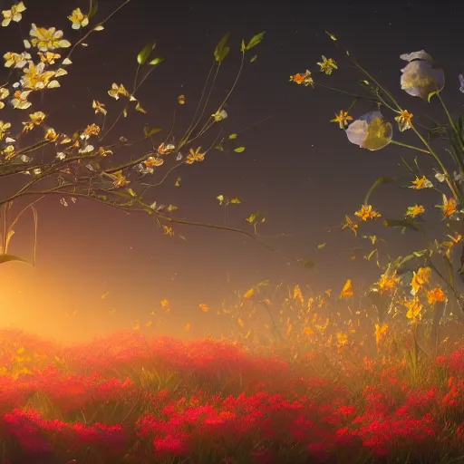 Prompt: Luminescent flower blooming at twilight, cgsociety, r/art