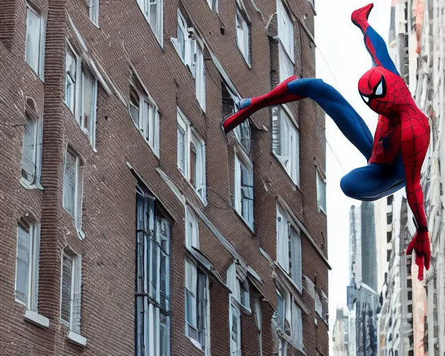 Image similar to photograph of spider - man on a building movie set