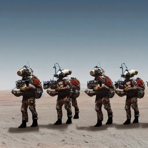 Image similar to professional photo of martian marines on parade in mariner valley on mars in the year 3 0 0 0