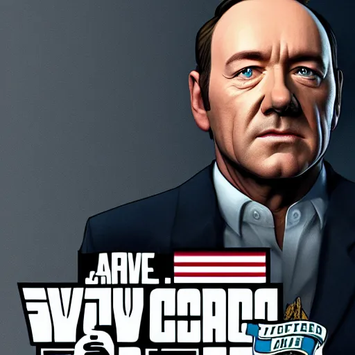 Image similar to Kevin Spacey in the GTA 5 cover, highly detailed award-winning masterpiece with incredible and beautiful details, trending on ArtStation