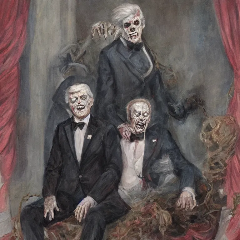 Image similar to Official White House portrait of a zombie President