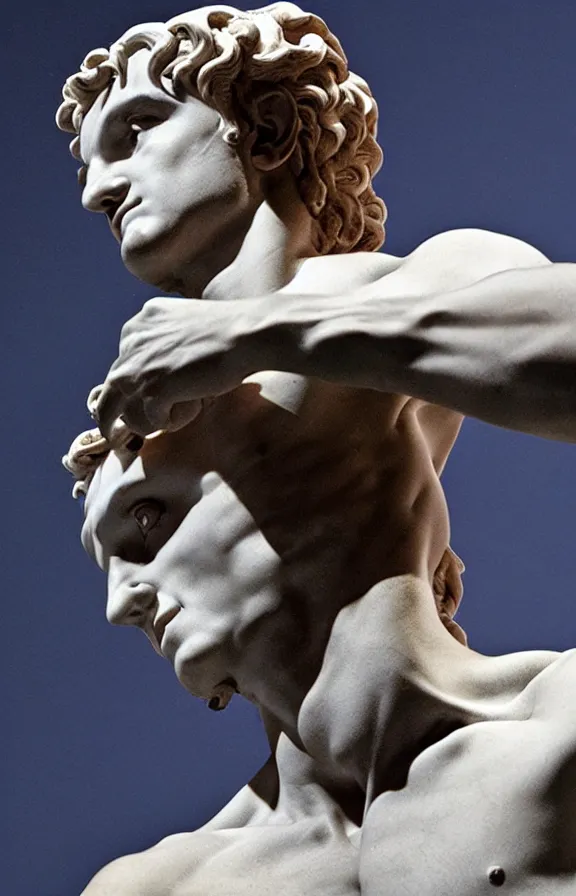 Prompt: David of Michelangelo bust in the middle of galactic deep space