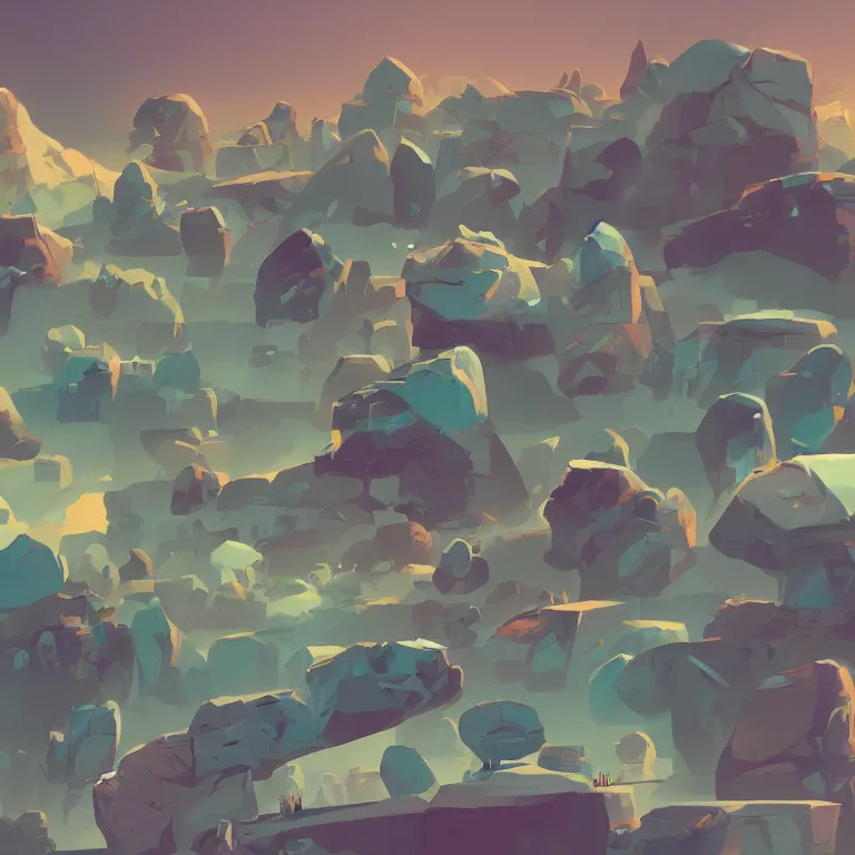 Prompt: bunch of different shapes and sizes of rocks, concept art by james gilleard, featured on deviantart, environmental art, 2 d game art, concept art, artstation hq