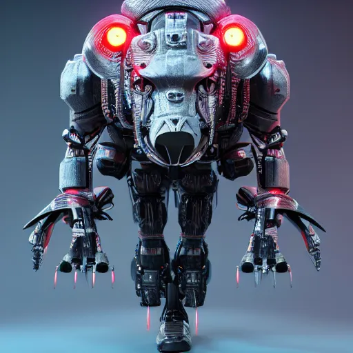 Image similar to a cybertronic bison, leds, high detail, sharp, studio, digital art, octane render, redshift, blender-hard-surface, cinema-4d, houdini-hard-surface, machin3, mx2