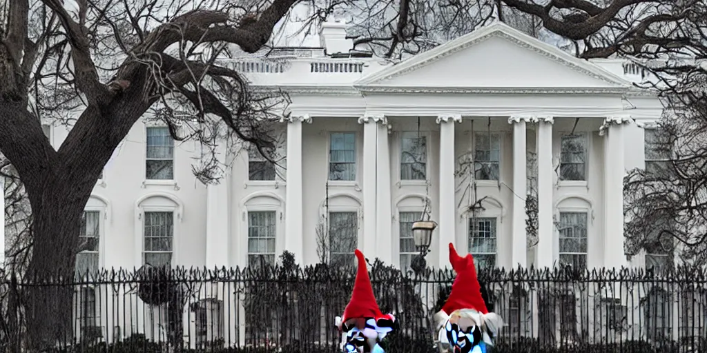 Image similar to demonic gnomes looking at the White House