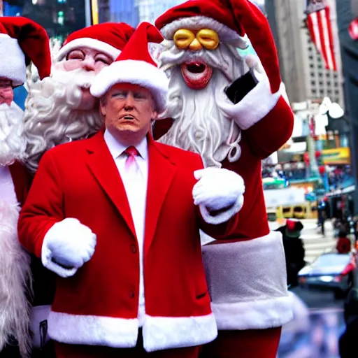 Image similar to Donald Trump dressed as Santa Claus in Time Square, New York