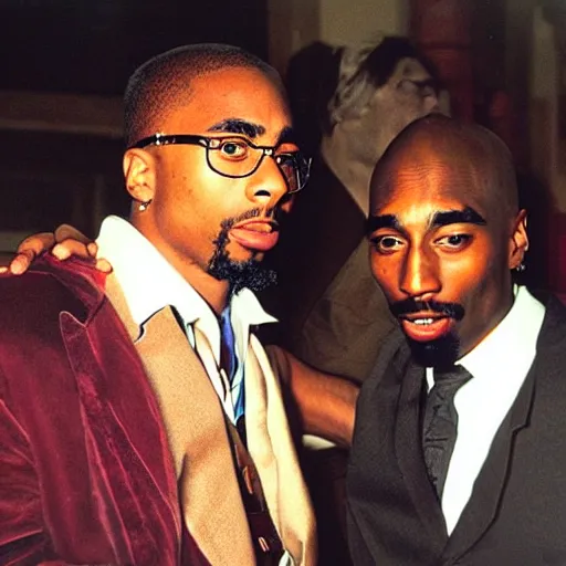 Image similar to sir isaac newton and tupac shakur chillin at the club, good friends, 9 0 s photograph