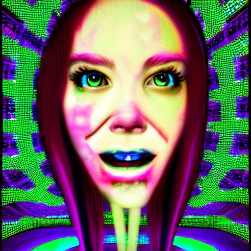 Image similar to a digital portrait of belle delphine, digital art by alex grey, instagram contest winner, computer art, glitch art, dystopian art, glitchy