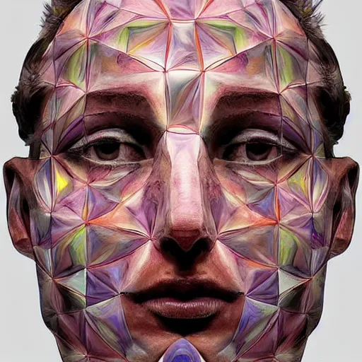 Prompt: a beautiful mixed mediart of a human head. the head is seen from multiple perspectives at once, as if it is being turned inside out or seen through a kaleidoscope. every angle and curve of the head is explored and emphasized, creating an optical illusion that is both confusing and mesmerizing. french rose by zack snyder, by olafur eliasson mild