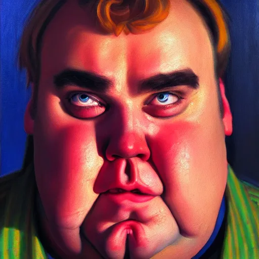 Image similar to portrait of john candy crying in the metaverse, fire and pain, oil on canvas by william sydney mount, trending on artstation