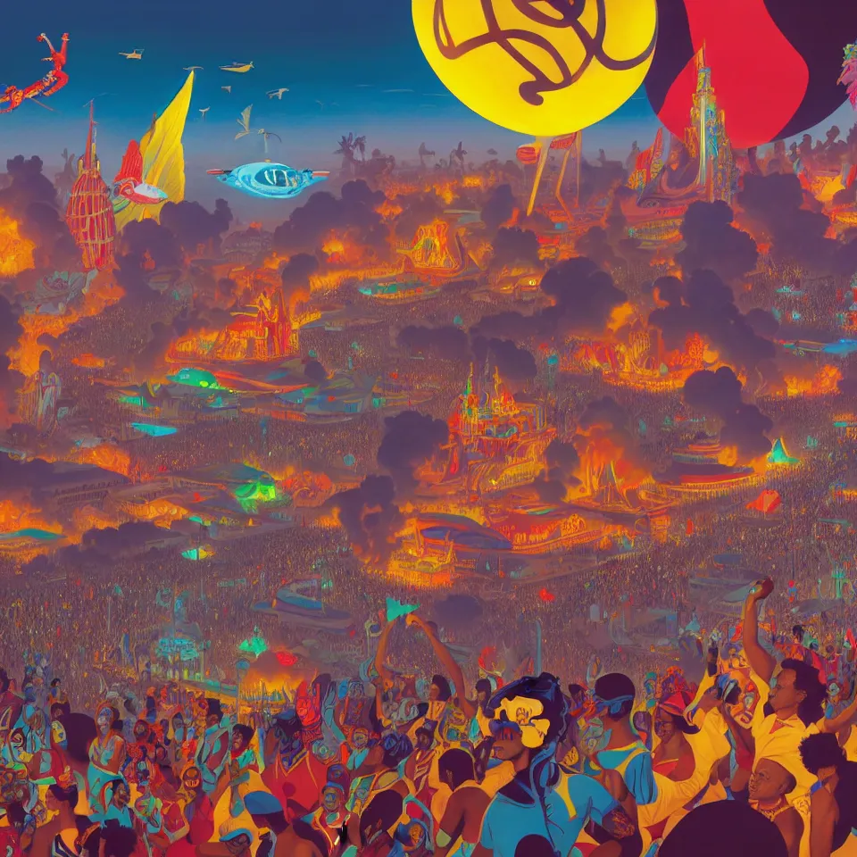 Image similar to trinidad and tobago carnival by paolo eleuteri serpieri and tomer hanuka and chesley bonestell and daniel merriam and tomokazu matsuyama, unreal engine, high resolution render, featured on artstation, octane, 8 k, highly intricate details, vivid colors, vector illustration