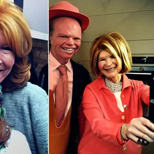 Prompt: Carrot Top and Martha Stewart are twins, selfie, shot on iphone, 10k likes on Twitter, having fun, high fidelity image