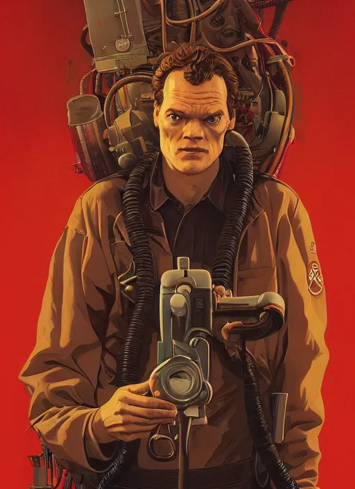 Prompt: poster artwork by Michael Whelan and Tomer Hanuka, Karol Bak of portrait of Michael Shannon!!!! the local mechanic clerk at the auto store, discovering aliens, from Twin Peaks, clean, simple illustration, nostalgic, domestic, full of details