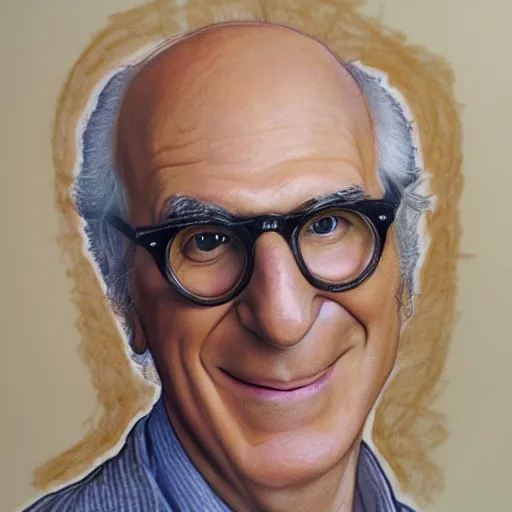 Prompt: larry david sitting on large bagel, colored-pencil