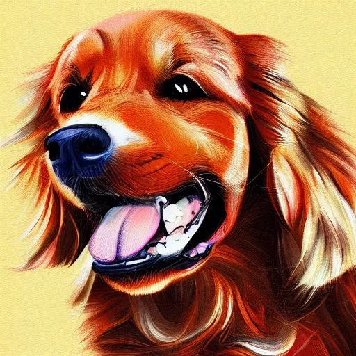 Prompt: a happy golden retriever, colorful digital painting, trending on artstation