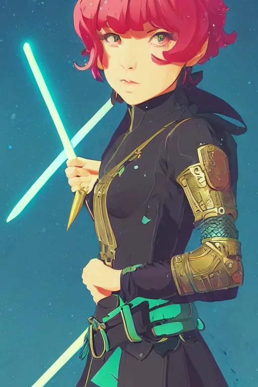 Prompt: medieval fantasy heroine detailed by Studio 4°C yuya nagai Ilya Kuvshinov murata range jean giraud makoto shinkai, kawaii, vibrant bright colors,matte, art deco, high saturation, fantasy, 1980s