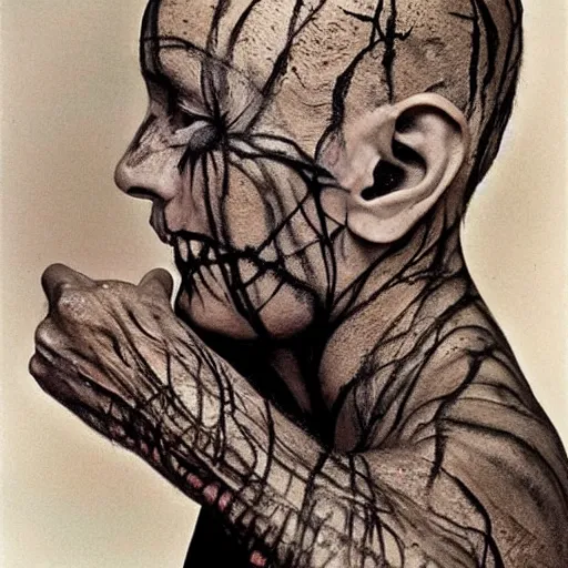 Image similar to stylized bodypaint by stephen gammell, photography. very detailed human form.