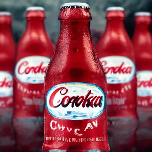 Image similar to an icy cold bottle of conka cola, marketing promo photo