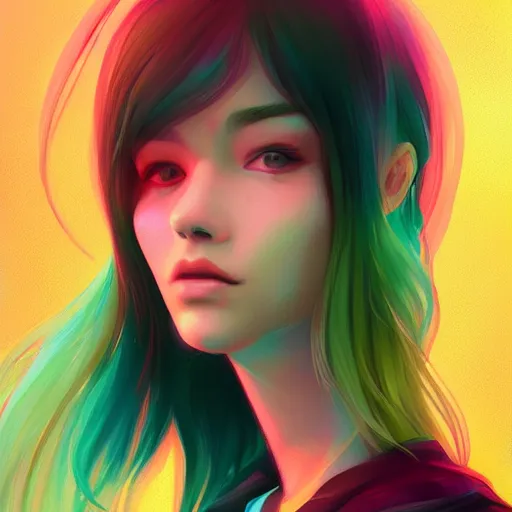 Image similar to portrait of teen girl, art by Ross tran, vivid color palette, digital painting, 3D, octane render, post process in Photoshop, highly detailed