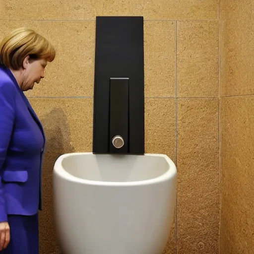 Image similar to angela merkel peeing at a urinal