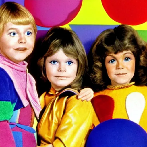 Image similar to still from a 1 9 7 8 children's tv show about people wearing nostrils technicolor