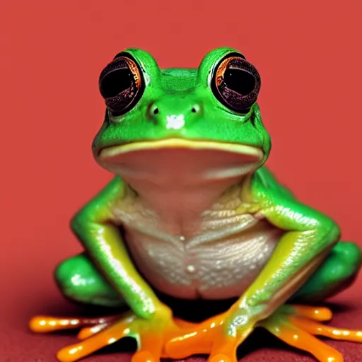 Prompt: portrait of a frog with orange eyes