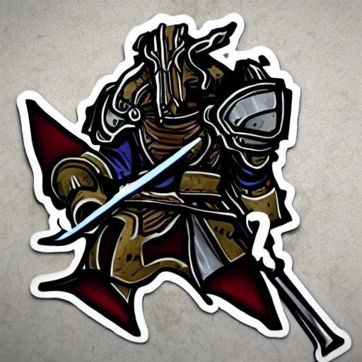 Prompt: a sticker illustration of a dark souls lord battling the unknown