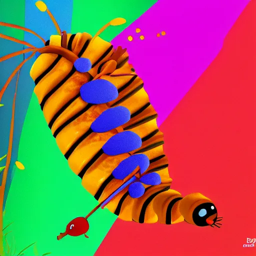 Prompt: caterpillar cawling along a stick concept art, highly detailed, high quality, bright colors,