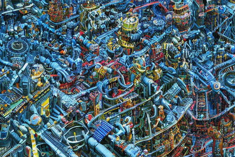 Image similar to an elaborate penned illustration of a colorful intricate connected city of tubes and pipes, by jan van haasteren and jheronimus bosch, unreal engine, physically based rendering, ariel view, tilt - shift