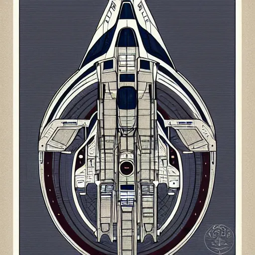 Prompt: design, symmetry, starship enterprise from star trek, borders, lines, decorations, muted colors, by jean - baptiste monge