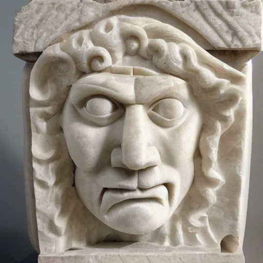 Prompt: Roman marble carving of the trollface