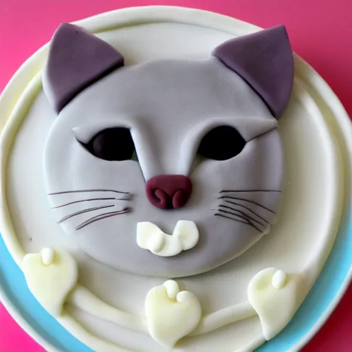 Image similar to cat made of fondant, cake in the shape of a cat, cute cat themed treats