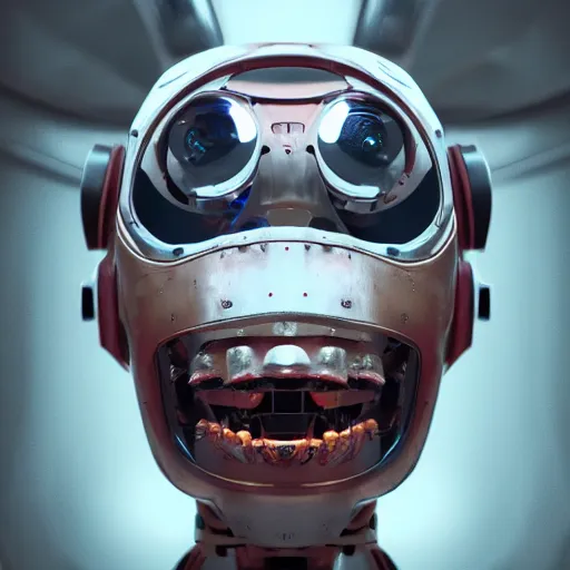 Prompt: portrait of a robot that is a soundcloud robot full of face tattoos and grills in its teeth, stunning photo, cinematic lighting, perfect composition, 8K, ultra-detailed , Trending on artstation, Octane render, Unreal Engine, highly detailed