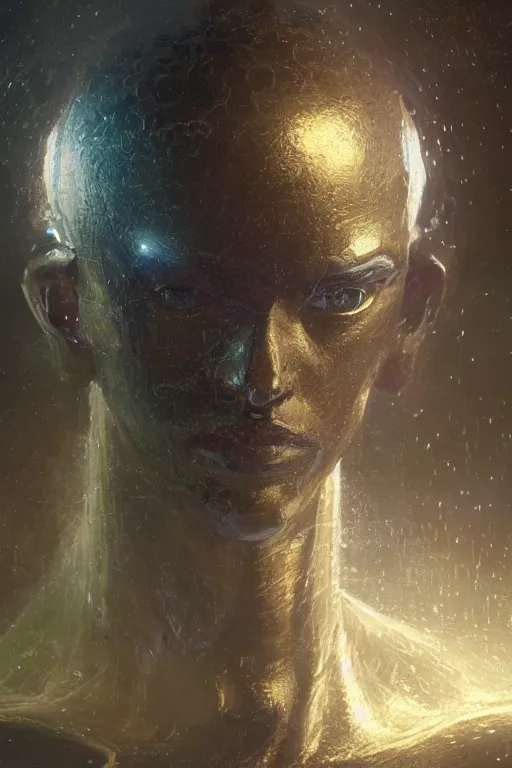 Prompt: the thinker as an i robot, close - up portrait, intricate, elegant, volumetric lighting, scenery, digital painting, highly detailed, artstation, sharp focus, illustration, concept art, luis rollo, ruan jia, steve mccurry, john berkey