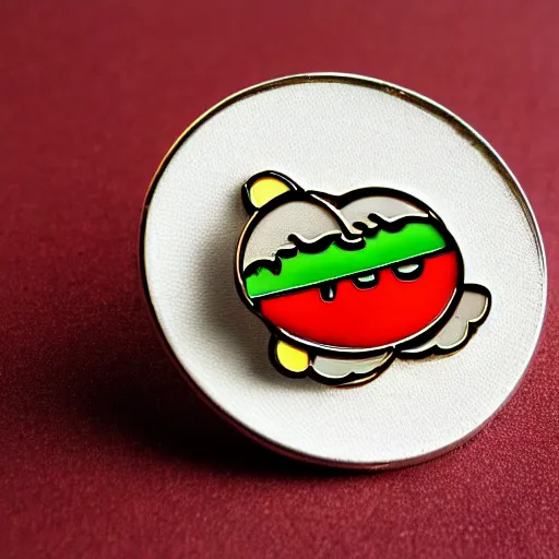 Prompt: minimalistic enamel pin of a kebab, retro design