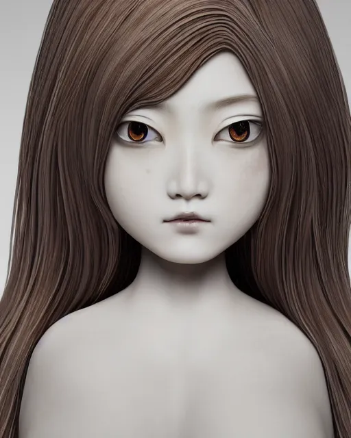 Image similar to a beautiful girl, by takashi murakami, intricate sculpture, hyper realistic, extremely detailed and beautiful aesthetic face, 8 k resolution