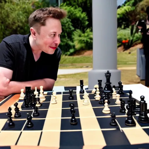 Prompt: elon musk playing chess with mickey mouse