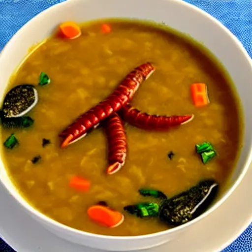 Image similar to a soup with worms