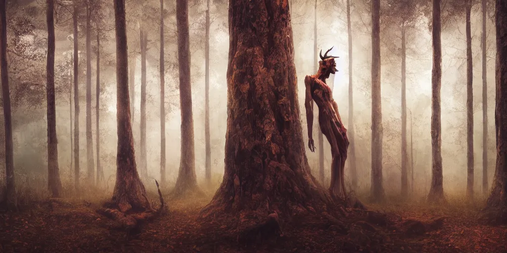 Image similar to a wood spirit in the trees, photorealistic, by wlop, 4 k resolution h 7 6 8