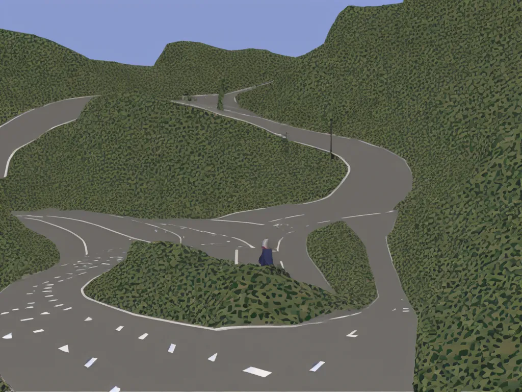 Prompt: Mulholland Drive as a PS1 first person video game, low poly