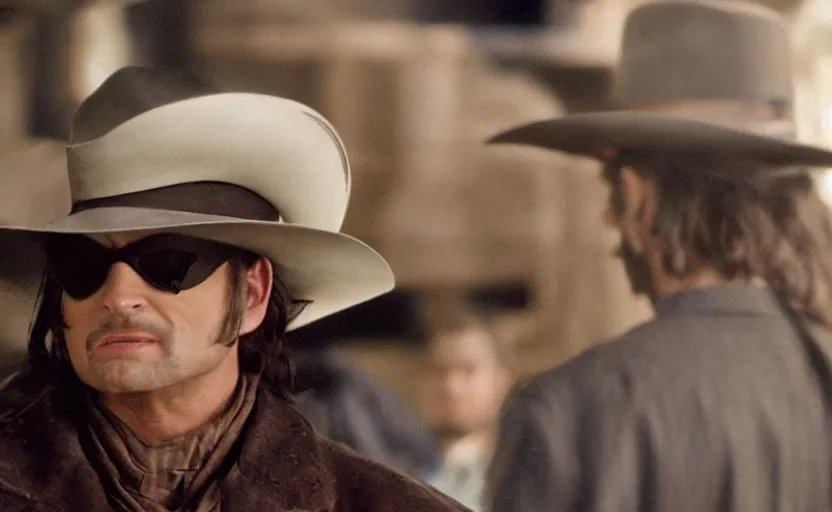 Image similar to screenshot of Tim Robinson wearing the Lone Ranger disguise, 1990s tv show, Walker Texas Ranger cinematography, hyper-detailed, sharp, kodak color, 4k