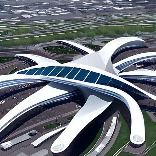 Prompt: LaGuardia if it were designed by zaha hadid