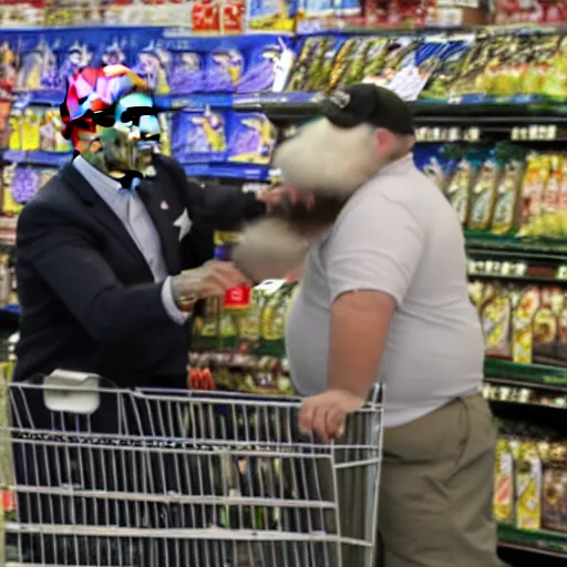 Image similar to Joe Biden punching a fat man at the supermarket, 8K, high quality, highly detailed