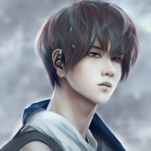 Prompt: detailed beautiful male character art of a protagonist, jimin on amino by sakimichan patreon, wlop, weibo high quality art on artstation