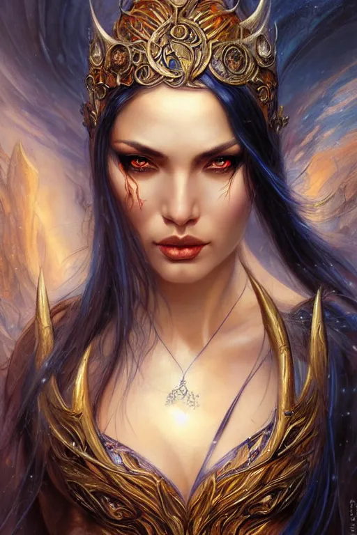 Image similar to a female sorceress by karol bak and vargas, beautiful detailed eyes, cute, fantasy, intricate, elegant, highly detailed, digital painting, 4 k, hdr, concept art, detailed jewelry, smooth, sharp focus, illustration, art by artgerm